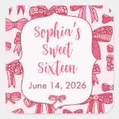 Coquette Roze Strik Feest Vierkante Stickers (Voorkant)