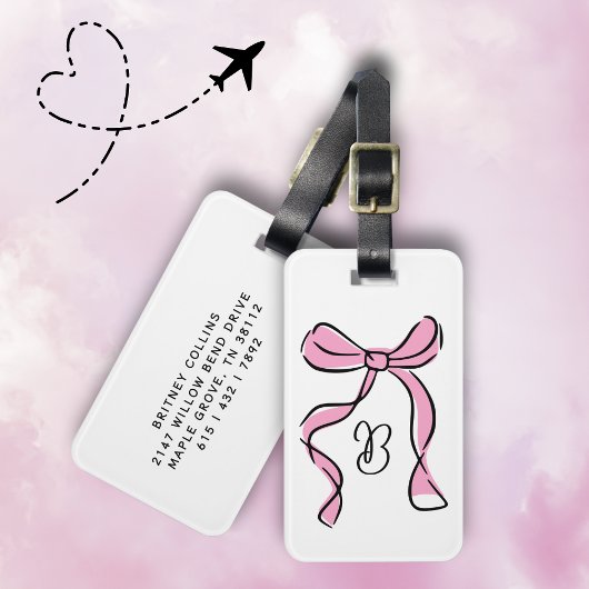 Coquette Roze Strik Initialen Monogram Minimale Sc Bagagelabel