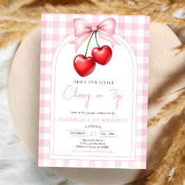 Coquette roze strik kers verjaardagsuitnodiging kaart