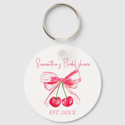 Coquette Roze Strik Kersen Bruidsdouche Sleutelhanger (Voorkant)