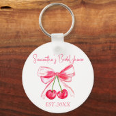 Coquette Roze Strik Kersen Bruidsdouche Sleutelhanger (Voorkant)