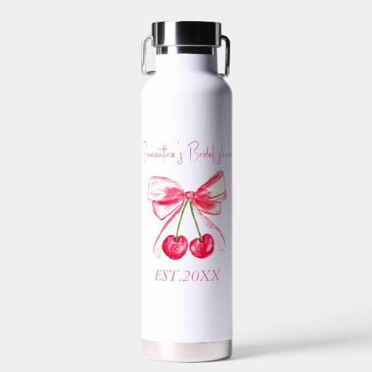 Coquette Roze Strik Kersen Bruidsdouche Waterfles (Voorkant)