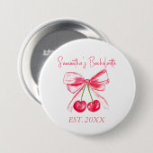 Coquette Roze Strik Kersen Meisjesavond Ronde Button 7,6 Cm (Voorkant /achterkant)