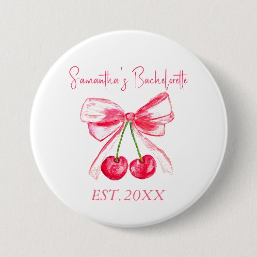 Coquette Roze Strik Kersen Meisjesavond Ronde Button 7,6 Cm (Voorkant)