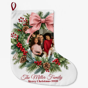 Coquette Roze Strik Kerst Foto Ornament Grote Kerstsok