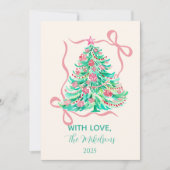 Coquette Roze Strik Kerstmis Feestdagenkaart (Voorkant)