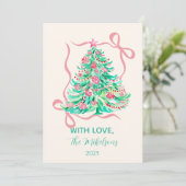 Coquette Roze Strik Kerstmis Feestdagenkaart (Staand voorkant)