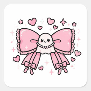 Coquette Roze Strik Kussen Vierkante Sticker