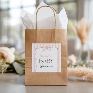 Coquette Roze Strik lint Meisje Baby Borrel Vierkante Sticker