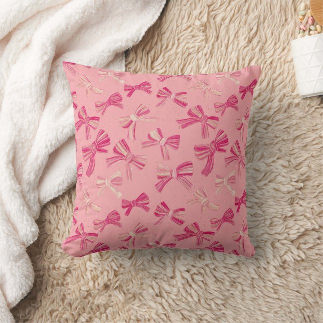 Coquette Roze Strik Lint Naadloos Patroon Kussen (Deken)