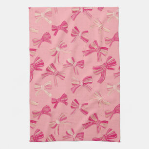 Coquette Roze Strik Lint Naadloos Patroon Theedoek