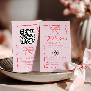 Coquette Roze Strik Logo QR Bedankt Bestelling Visitekaartje