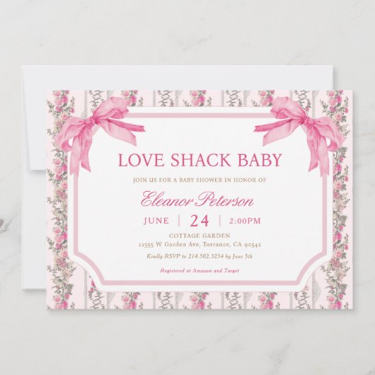 Coquette Roze Strik Love Shack baby Shower Kaart (Voorkant)