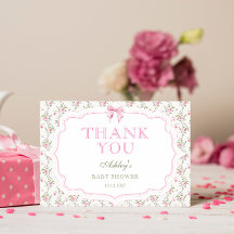 Coquette Roze Strik Meisje Baby Shower Bedankkaart