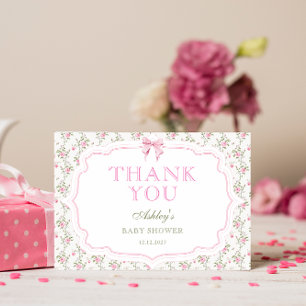 Coquette Roze Strik Meisje Baby Shower Bedankkaart Kaart
