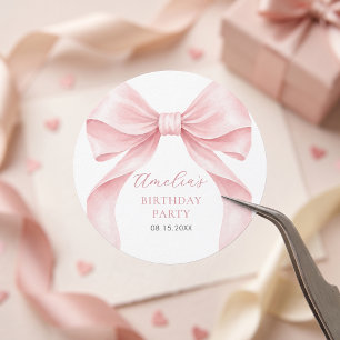 Coquette Roze Strik Meisje Verjaardagsfeestje Ronde Sticker