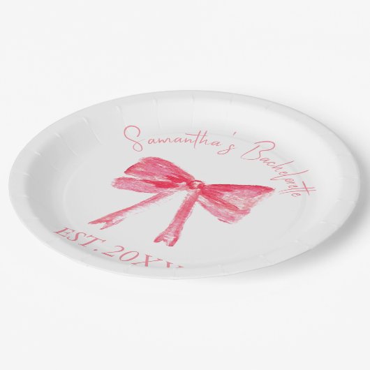 Coquette Roze Strik Meisjesavond Papieren Bordje (Gekanteld)