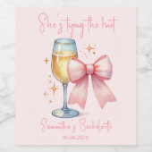 Coquette Roze Strik Meisjesuitnodiging  Wijn Etiket (Enkel label)