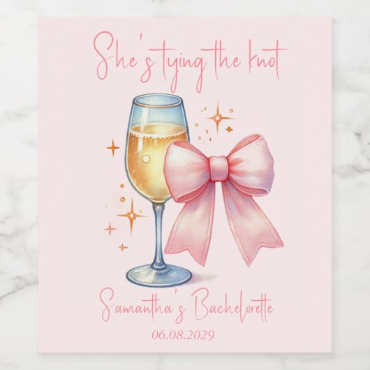 Coquette Roze Strik Meisjesuitnodiging  Wijn Etiket (Enkel label)
