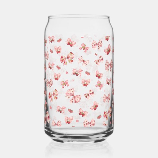 Coquette roze strik met aardbeien Kan Glas (Voorkant)