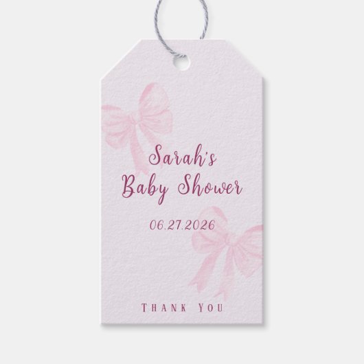 Coquette Roze Strik Minimal Baby Shower Favor Cadeaulabel (Voorkant)