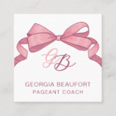 Coquette Roze Strik Monogram Schoonheid QR Code Vierkante Visitekaartje (Voorkant)