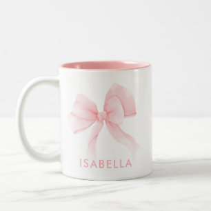 Coquette Roze Strik Naam Tweekleurige Koffiemok