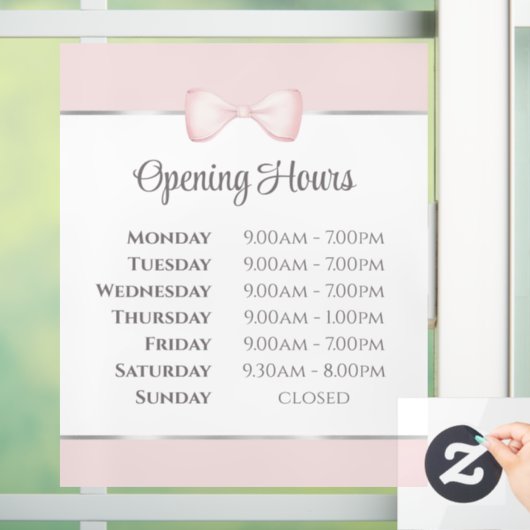 Coquette Roze strik Openingstijden Raamsticker (Huis)