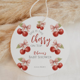 Coquette Roze strik Rode kers op Top Baby shower Bedankjes Labels