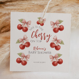 Coquette Roze strik Rode kers op Top Baby shower Bedankjes Labels