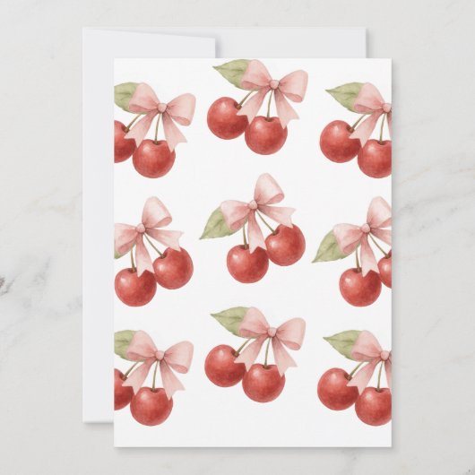 Coquette Roze strik Rode kers op Top Baby shower Kaart (Achterkant)