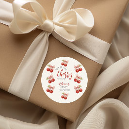 Coquette Roze strik Rode kers op Top Baby shower Ronde Sticker