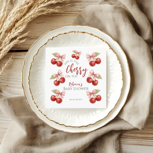 Coquette Roze strik Rode kers op Top Baby shower Servet