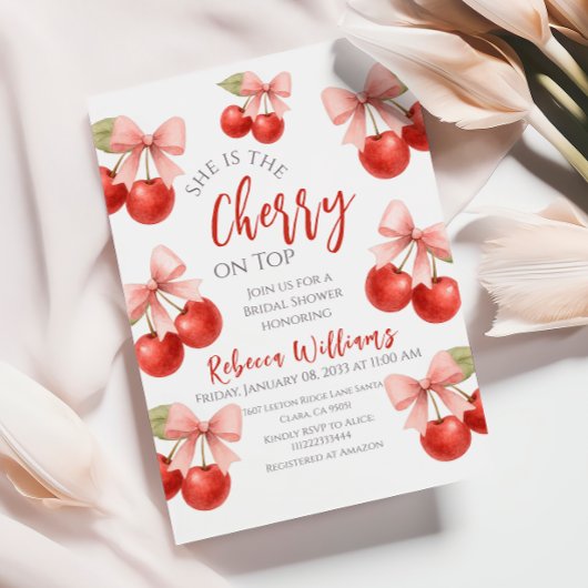 Coquette Roze strik Rode kers op Top Vrijgezellenf Kaart