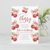 Coquette Roze strik Rode kers op Top Vrijgezellenf Kaart (Staand voorkant)