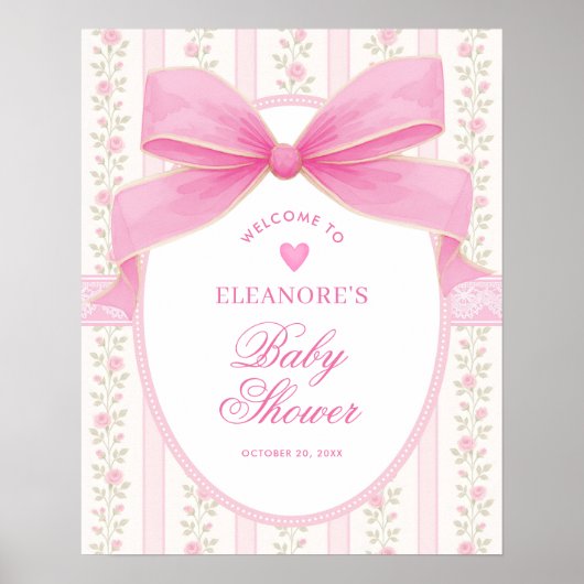 Coquette Roze Strik Rozen Meisje Baby Shower Welko Poster (Voorkant)