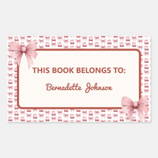 Coquette Roze Strik Terug Naar School Ex Libris Rechthoekige Sticker (Voorkant)