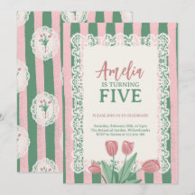 Coquette Roze Strik Vintage Tulp Verjaardagskaart