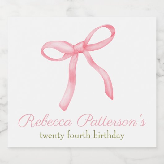 Coquette Roze Strik Vrouwelijke Verjaardagsfeestje Sparkling Wijnetiket (Enkel label)