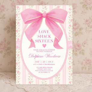 Coquette Roze Strik Zoete 16 Uitnodiging Template
