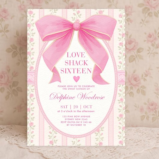 Coquette Roze Strik Zoete 16 Uitnodiging Template