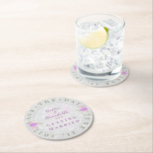 Coquette Roze Strikboeket Save-the-Date Ronde Kartonnen Onderzetter