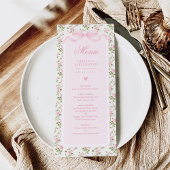 Coquette Roze Strikende Rozen Baby Shower Menu Kaart