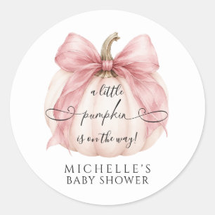 Coquette Roze Strikje Kleine Pompoen Baby Shower F Ronde Sticker