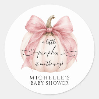 Coquette Roze Strikje Kleine Pompoen Baby Shower F Ronde Sticker