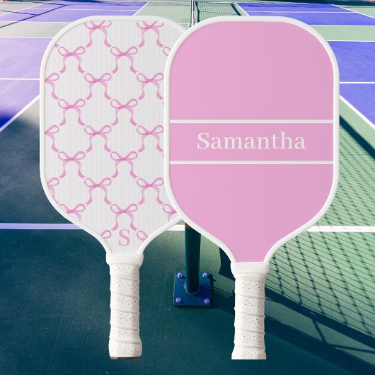 Coquette Roze Strikjes Aangepaste Monogramnaam Pre Pickleball Paddle