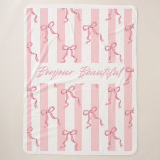 Coquette Roze Strikjes Strepen Fleece Deken