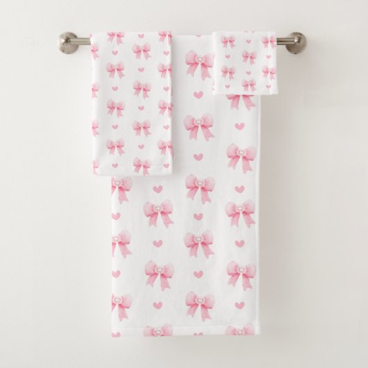 Coquette roze strikken linten naadloos patroon bad handdoek (Insitu)