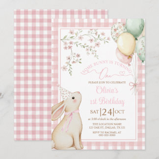 Coquette Roze Strikse Konijn Meisje 1e Verjaardag Kaart