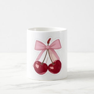 Coquette Roze Strikte Band & Rode Kers Esthetische Koffiemok